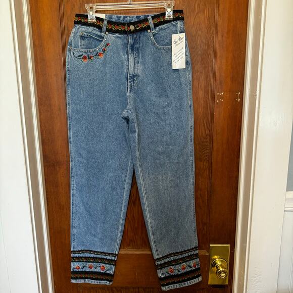 NWT Vintage Bill Blass 10 Rose‎ Floral Embellished Jeans Straight Y2K - Picture 1 of 16